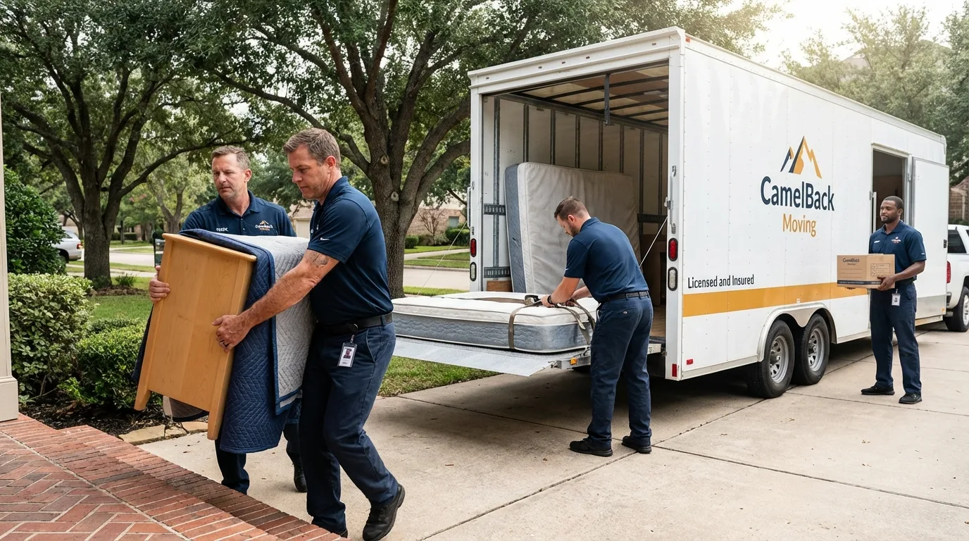 Crew loading residential truck for cross-state move from Lyons, NY