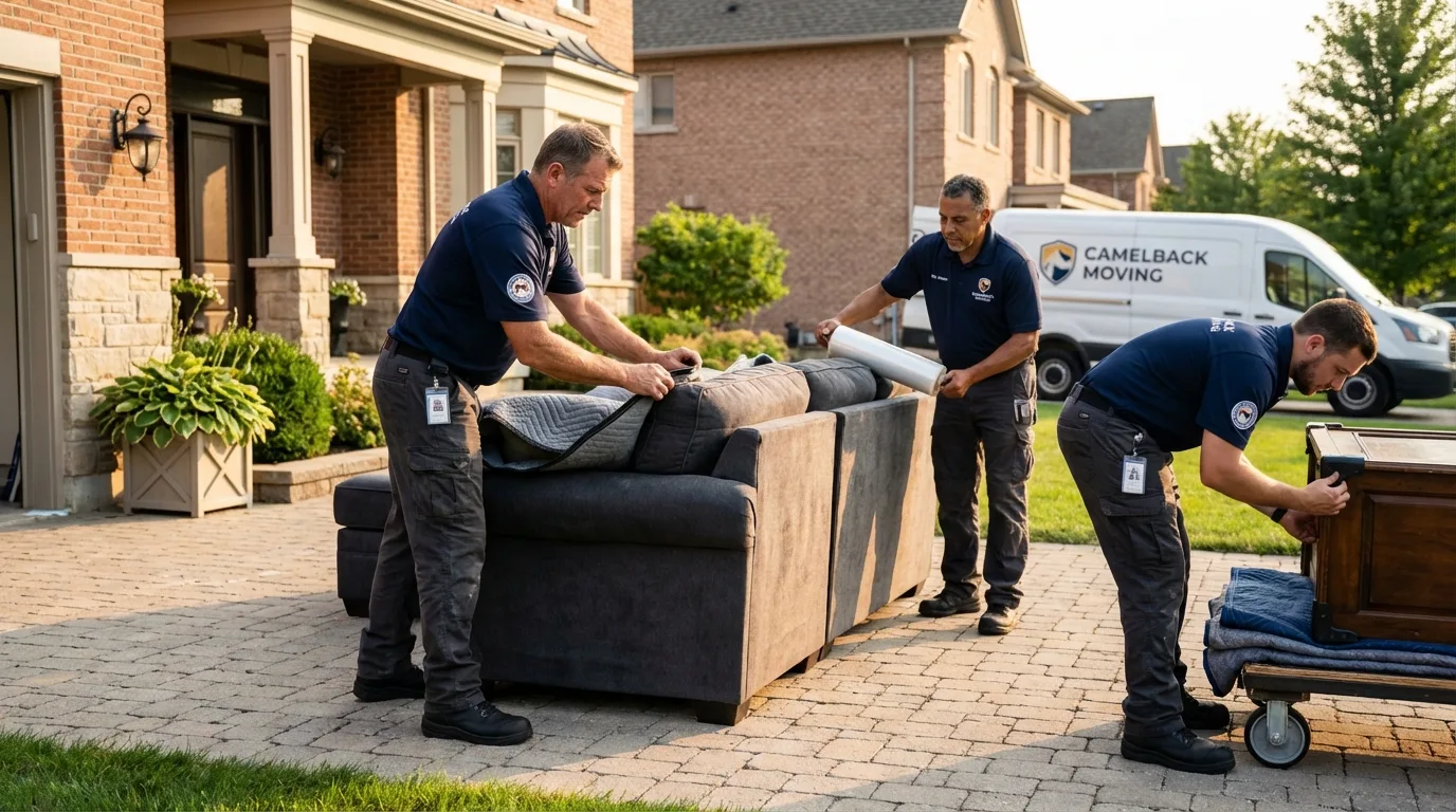 Large estate moving crew wrapping furniture in Lyons, NY